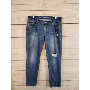 Old Navy Womens Blue Stretch Mid Rise Distressed Boyfriend Skinny Jeans Size 12